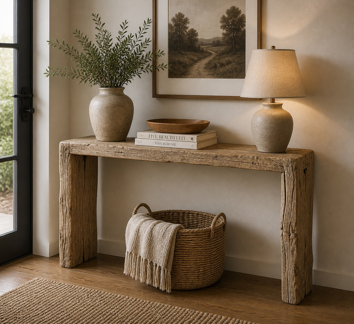 Vintage Waterfall Console Table 5-5.5 ft Long Weathered Natural (Size&color vary)