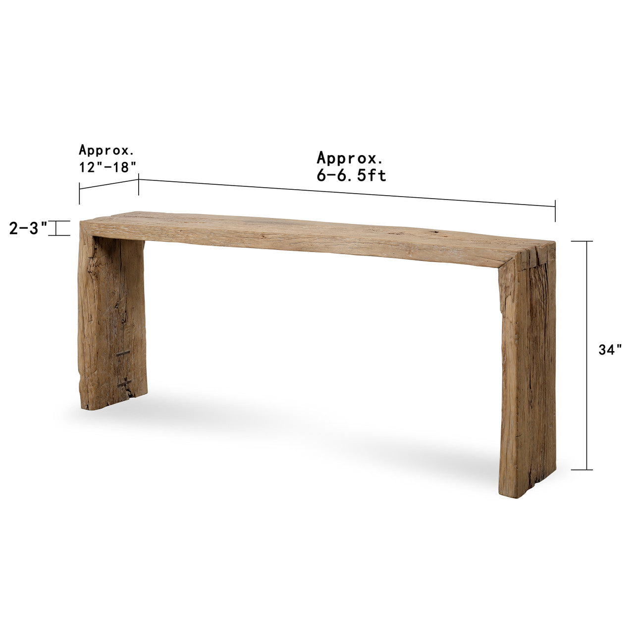Vintage Waterfall Console Table Weathered Natural Approx.6-6.5ft long
