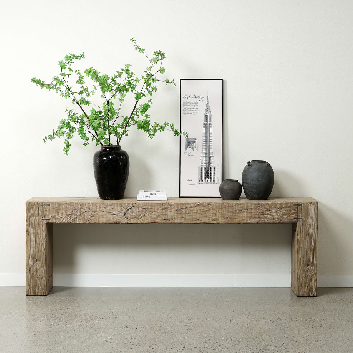 Approx. 103" Como Waterfall Console – Premium Aged Reclaimed Pine, Weathered Natural Finish