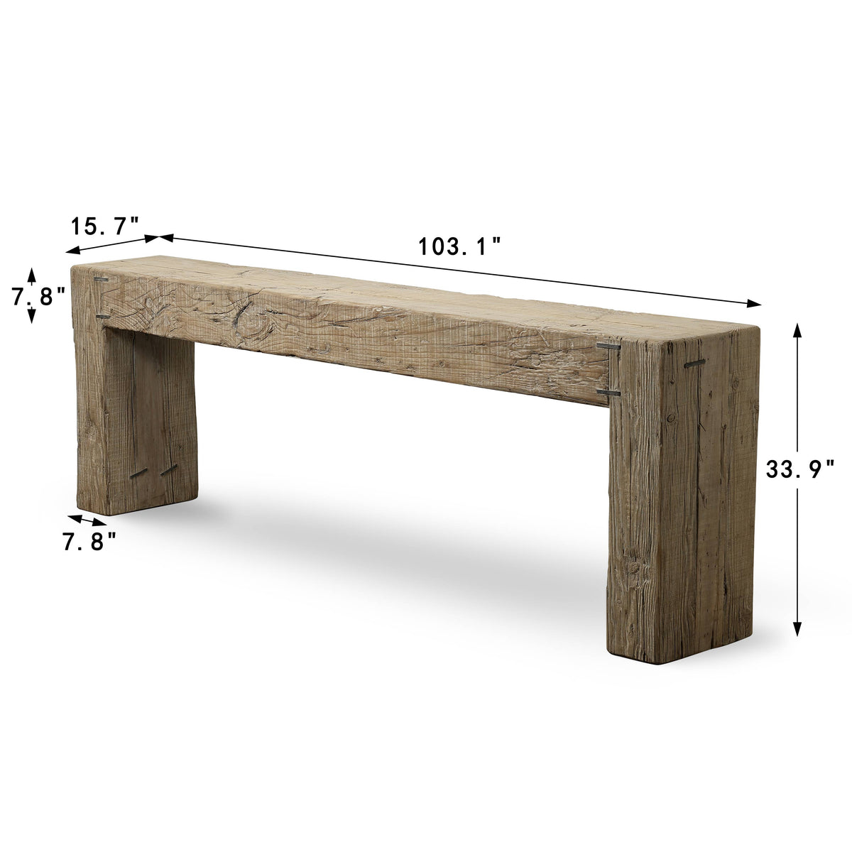 Approx. 103" Como Waterfall Console – Premium Aged Reclaimed Pine, Weathered Natural Finish