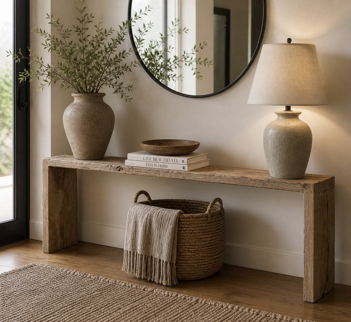 Vintage Waterfall Console Table Weathered Natural Approx.8-8.5ft Long