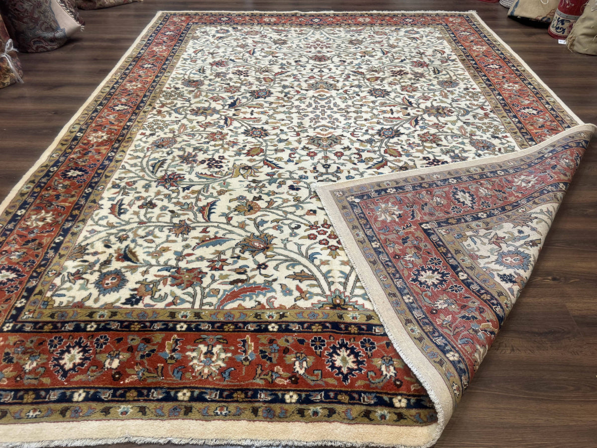 Indo Persian Rug 9x12, Ivory and Red, Traditional Wool Oriental Carpet - Jewel Rugs, view 11