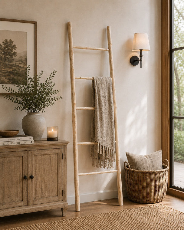 79" Bleached Teak Wood Ladder (Size Vary approx 30x2x79H) image 3