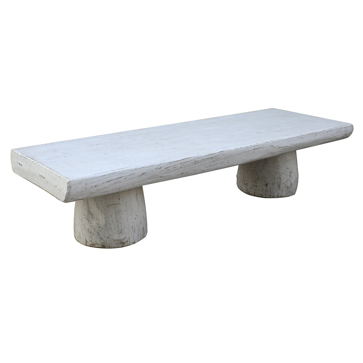 Approx. 67" Long 20-24 Inches Deep Live Edge Coffee Table with Barrel Legs Distressed White