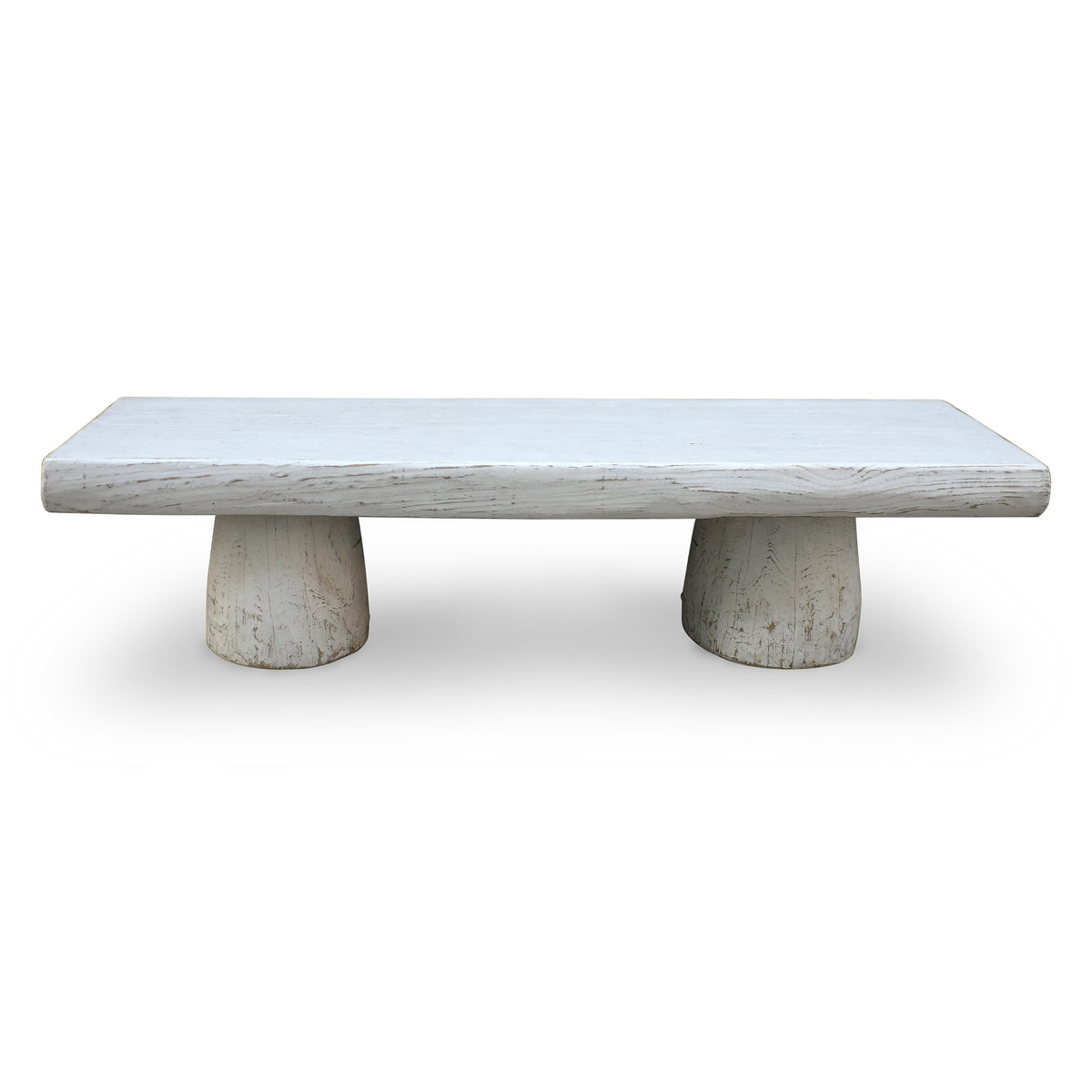 Approx. 67" Long 20-24 Inches Deep Live Edge Coffee Table with Barrel Legs Distressed White