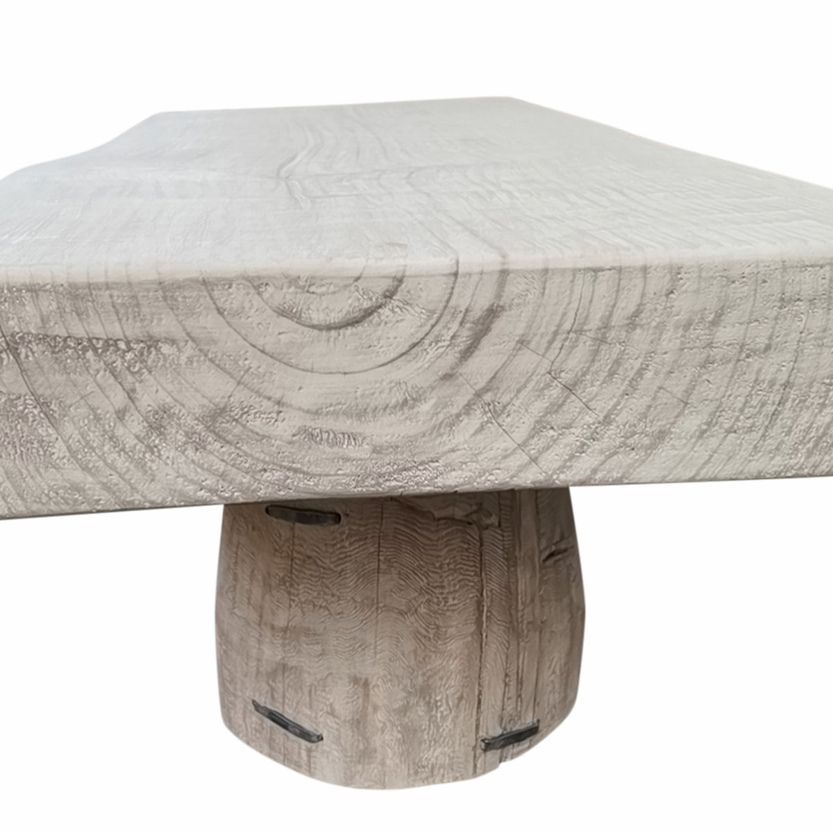 Approx. 67" Long 20-24 Inches Deep Live Edge Coffee Table with Barrel Legs Distressed White