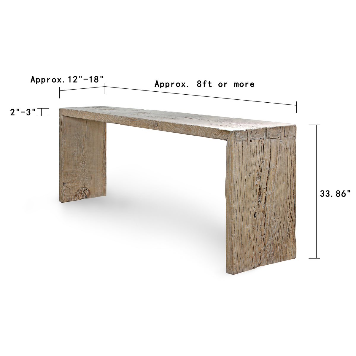 Vintage Waterfall Console Table Weathered Natural Approx.8-8.5ft Long