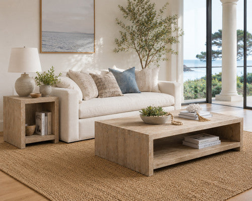 Capri Waterfall Coffee Table with Shelf Weathered Natural 67x31x18H image 2