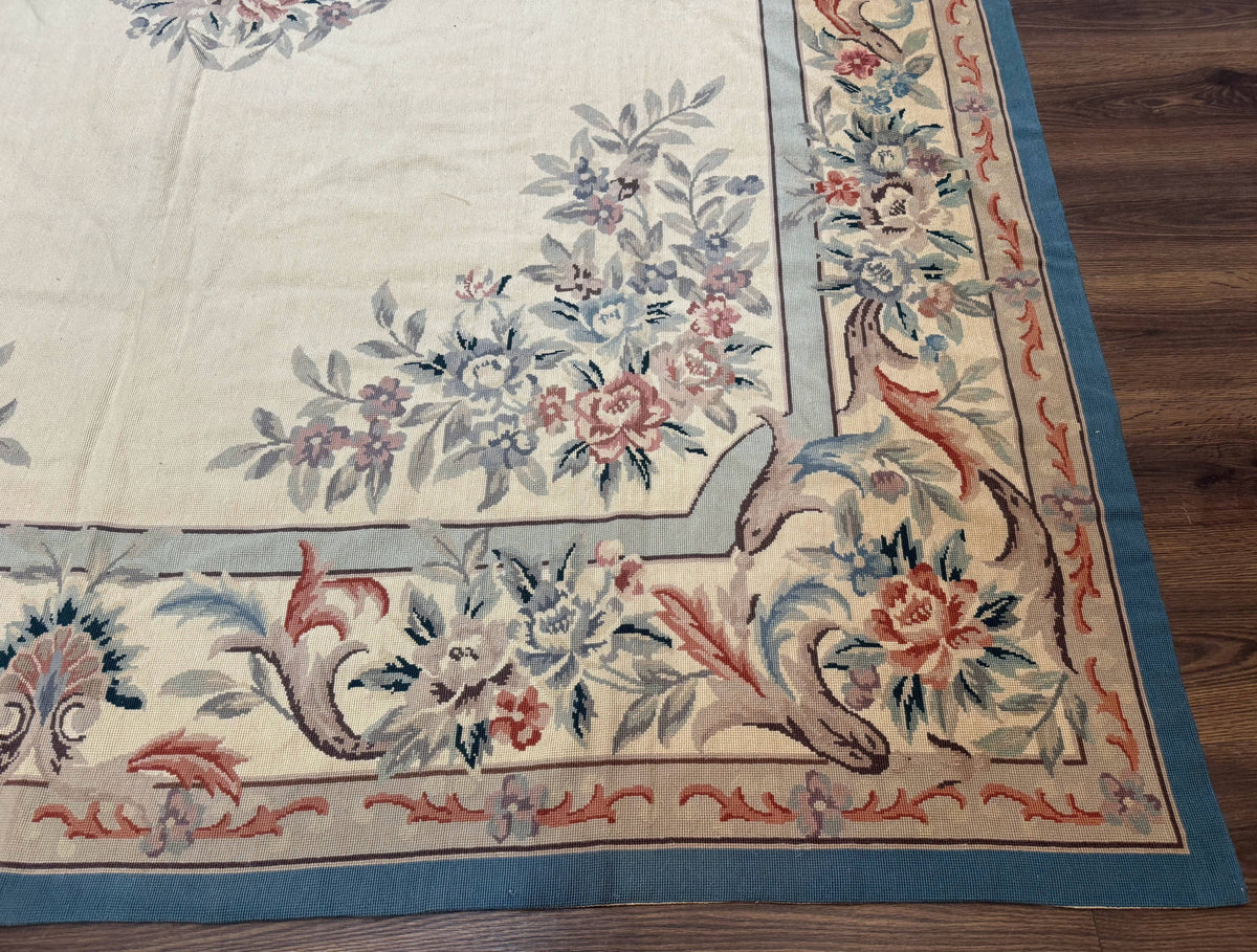 Ivory Needlepoint Rug 8x10, Wool Handmade Carpet - Jewel Rugs, view 10