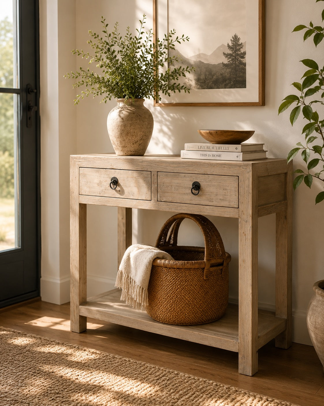 Two Drawers Console Weathered Natural 35x13.7x31.5H
