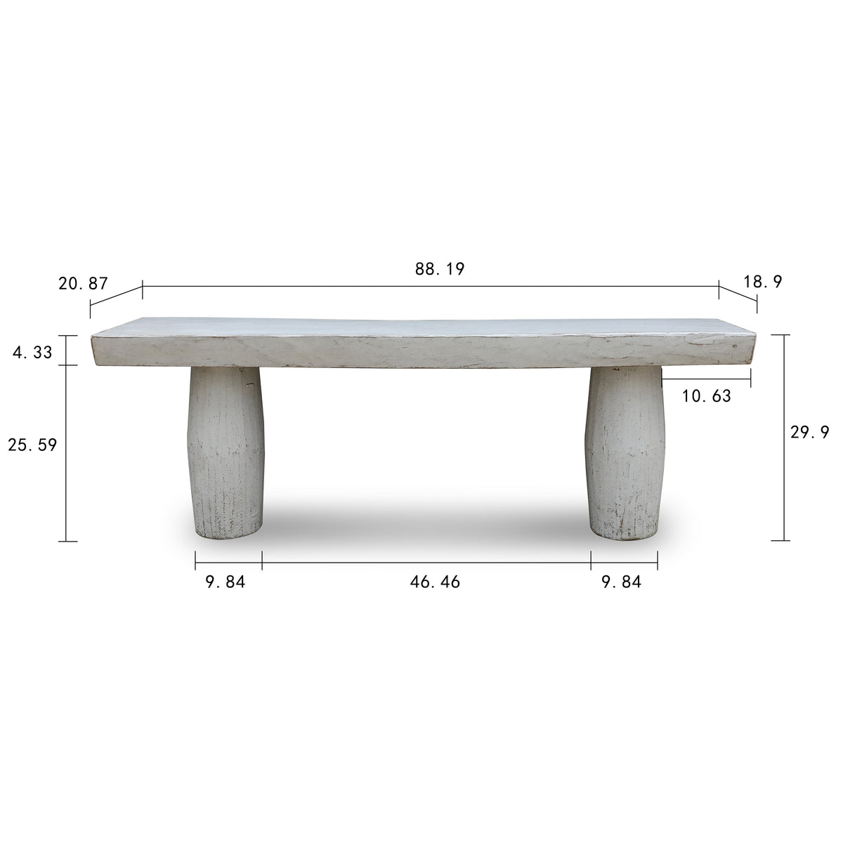 Approx. 88" Long Capri Live Edge Primitive Console Table Distressed White