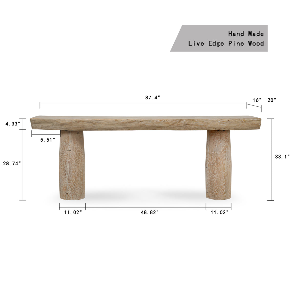 Approx. 88" Long Capri Live Edge Primitive Console Table Distressed White