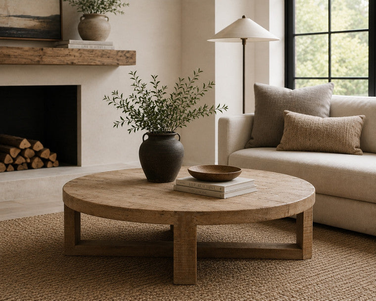 Capri round coffee table crossed leg weathered natural 50x50x16H image 3