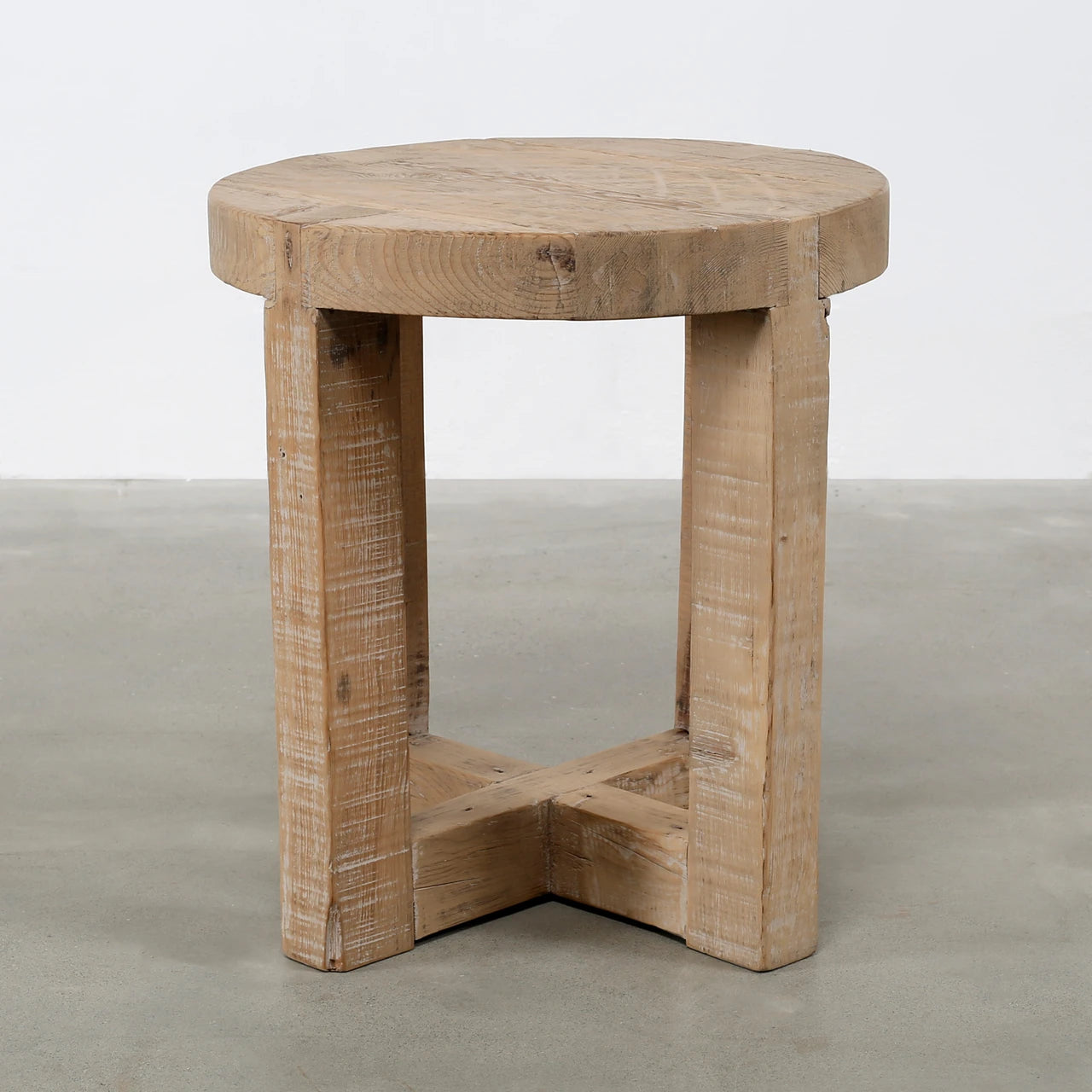 Capri Round Side Table With Cross Legs | Weathered Natural