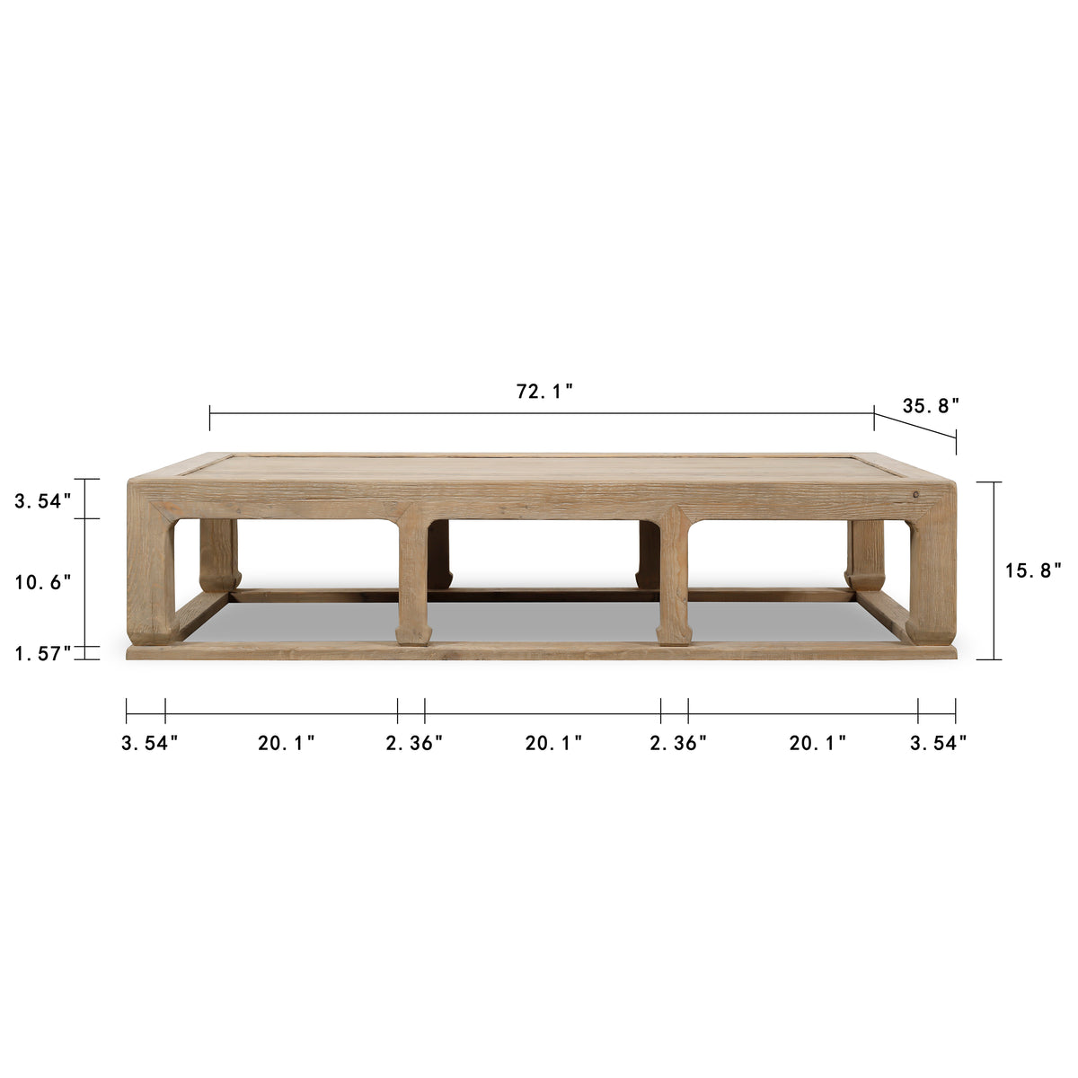 Capri Coffee Table With Arrow-Shaped Legs Weathered Natural 72x36x16