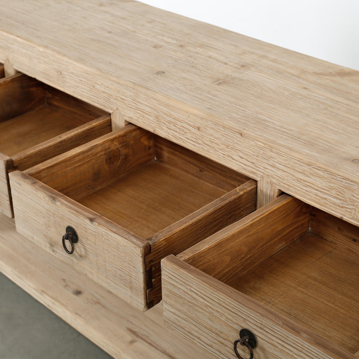 70" Capri 4 drawers sideboard weathered natural pinewood solid top