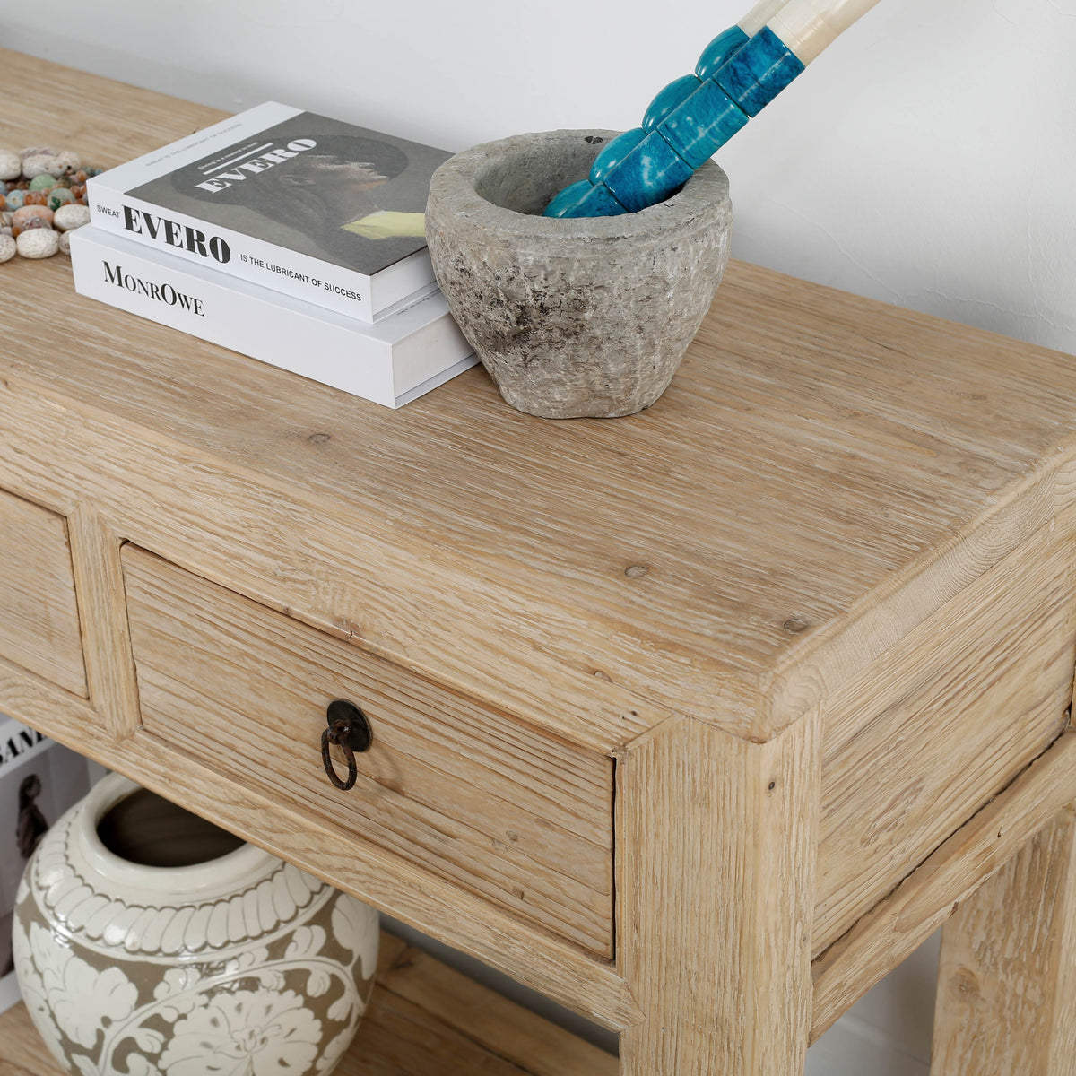 70" Capri 4 drawers sideboard weathered natural pinewood solid top