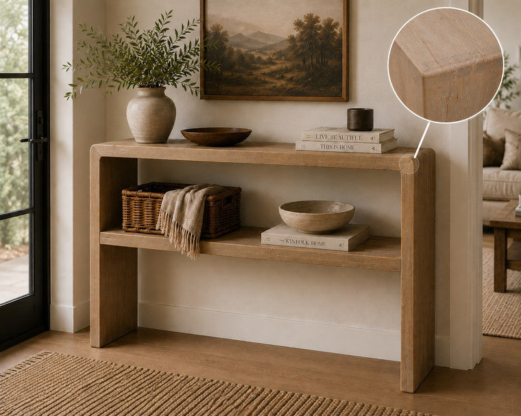 Waterfall console table with shelf weathered natural 48x12x31H image 3