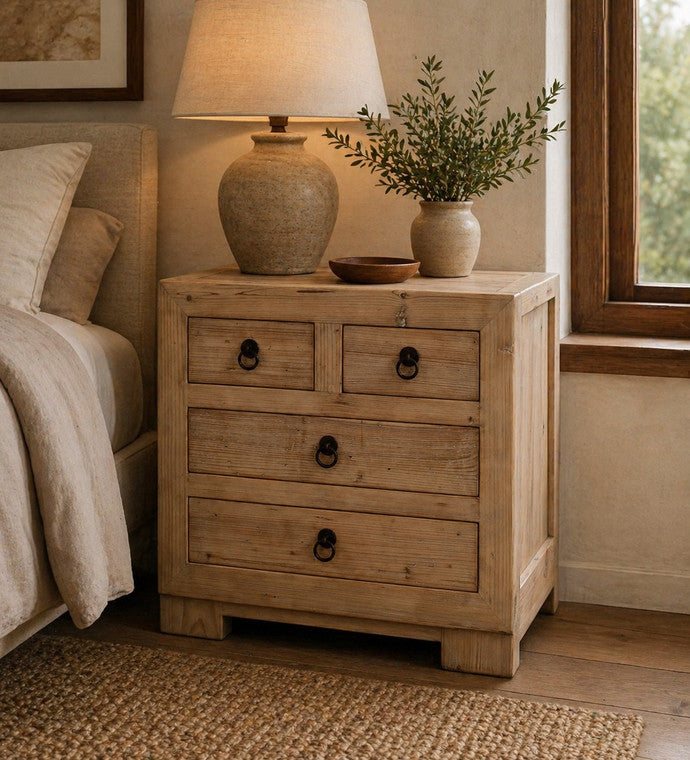 Capri Nightstand with 4 Drawers Weathered Natural Pine 28X18X27H image 3
