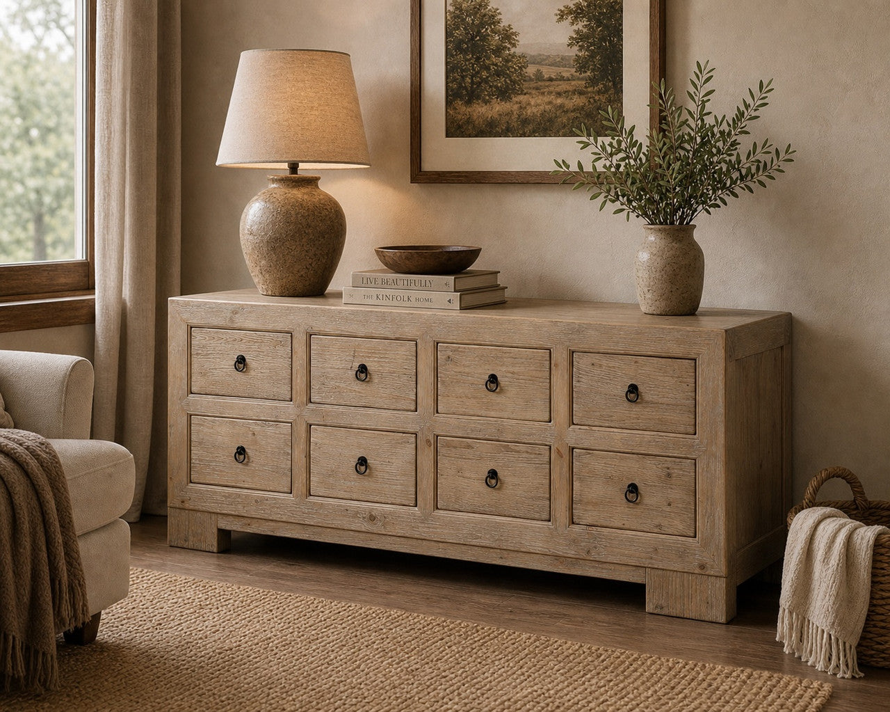 Capri Chest of Drawers Weathered Natural Pine 88x18x35H
