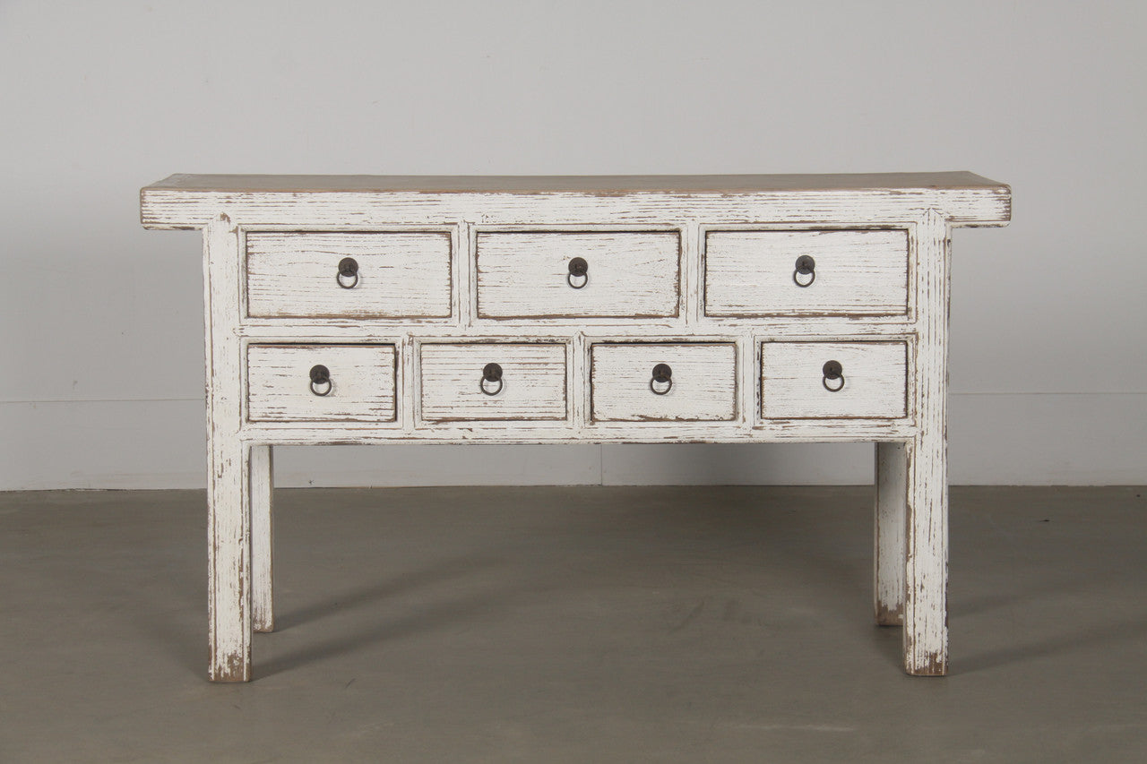 Capri 7 Drawers Sideboard Two Tone Distress White 60x17x35H Pre-order only image