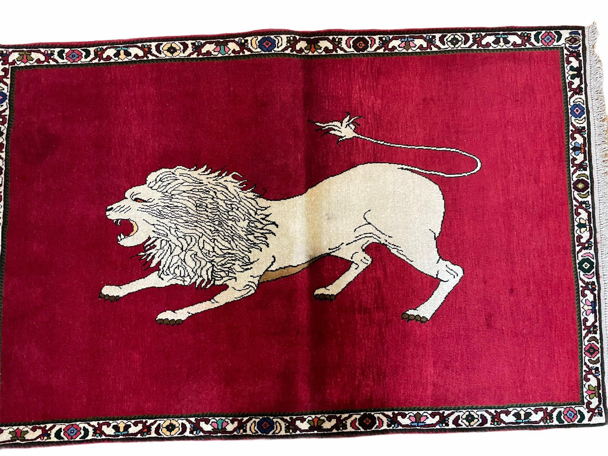 4 X 6 Handmade Hand-Knotted Quality Wool Rug Zagros Lion Red Ivory Tribal Rug - Jewel Rugs, view 10