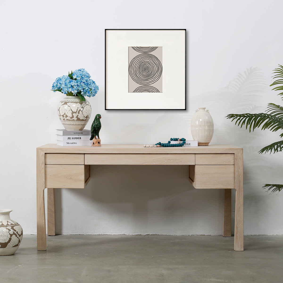 Lily Casa 5 Drawers Desk White Wash Ash 61.8x25.9x30.98H