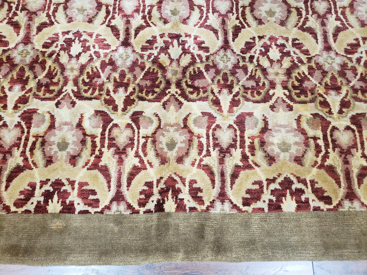 Contemporary Indian Nepalese Room Sized Rug 9 x 11.6, Wool Hand-Knotted Dark Red & Beige Soft Carpet, 9 x 12 Masterloom Living Room Rug - Jewel Rugs, view 8