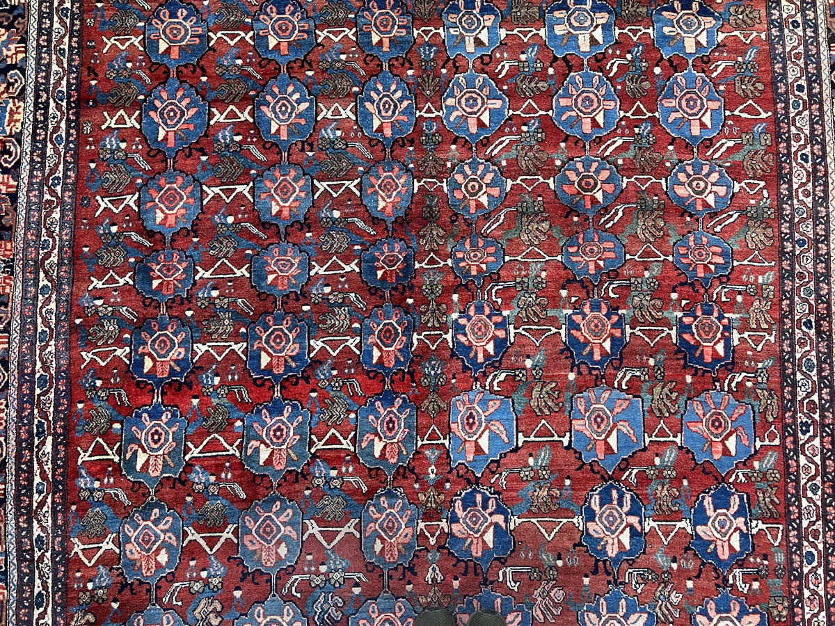 Antique Persian Bijar Rug 9x12 - Allover Motif, Red & Blue - Jewel Rugs, view 5