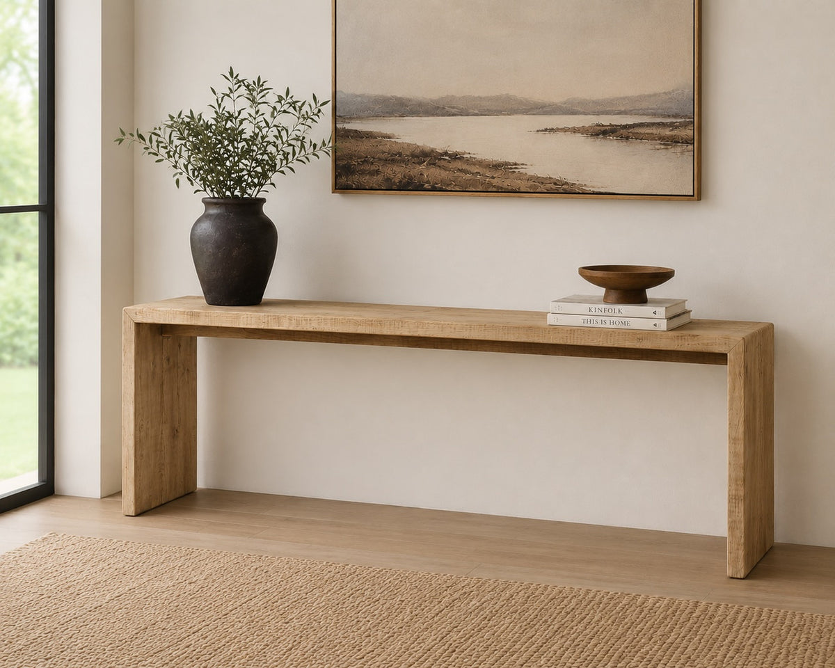 80 Inches Waterfall Console Table Reclaimed Pinewood Natural