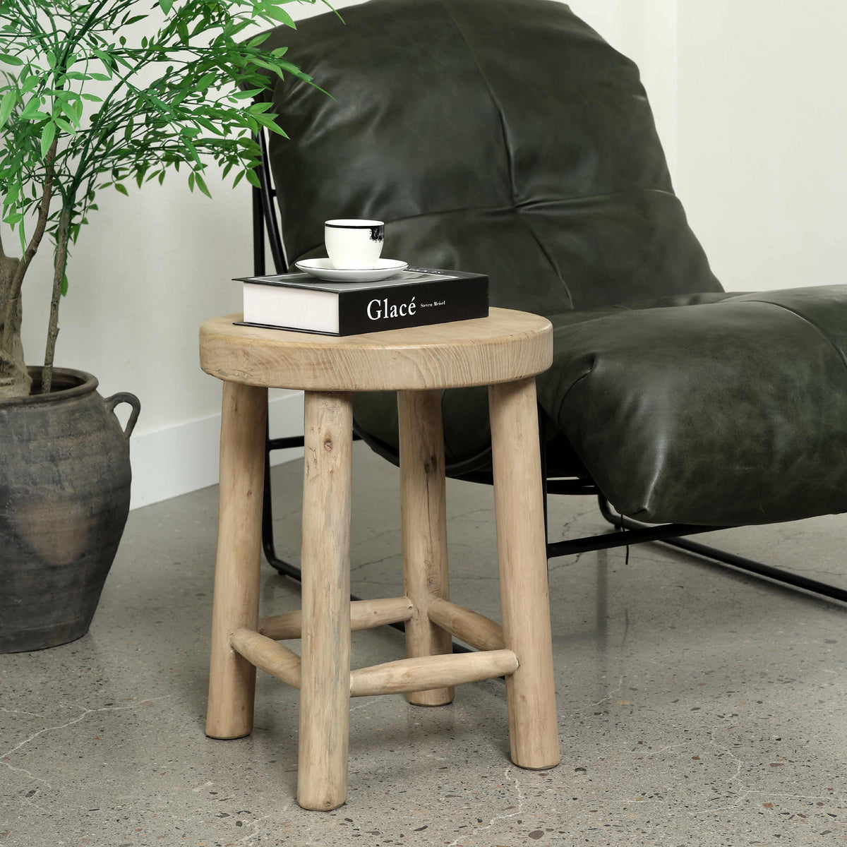 14" Round Solid Stool Weathered Natural