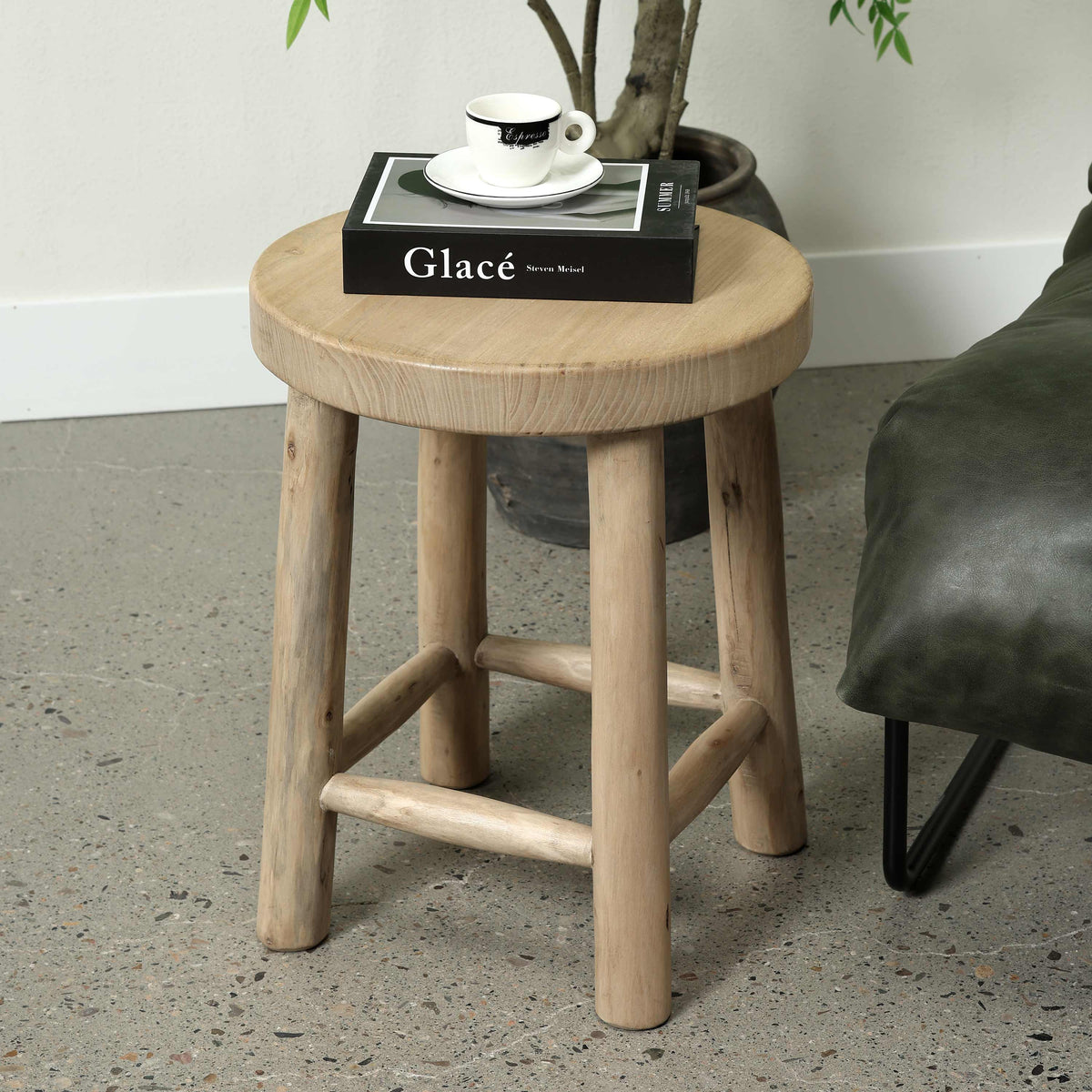 14" Round Solid Stool Weathered Natural