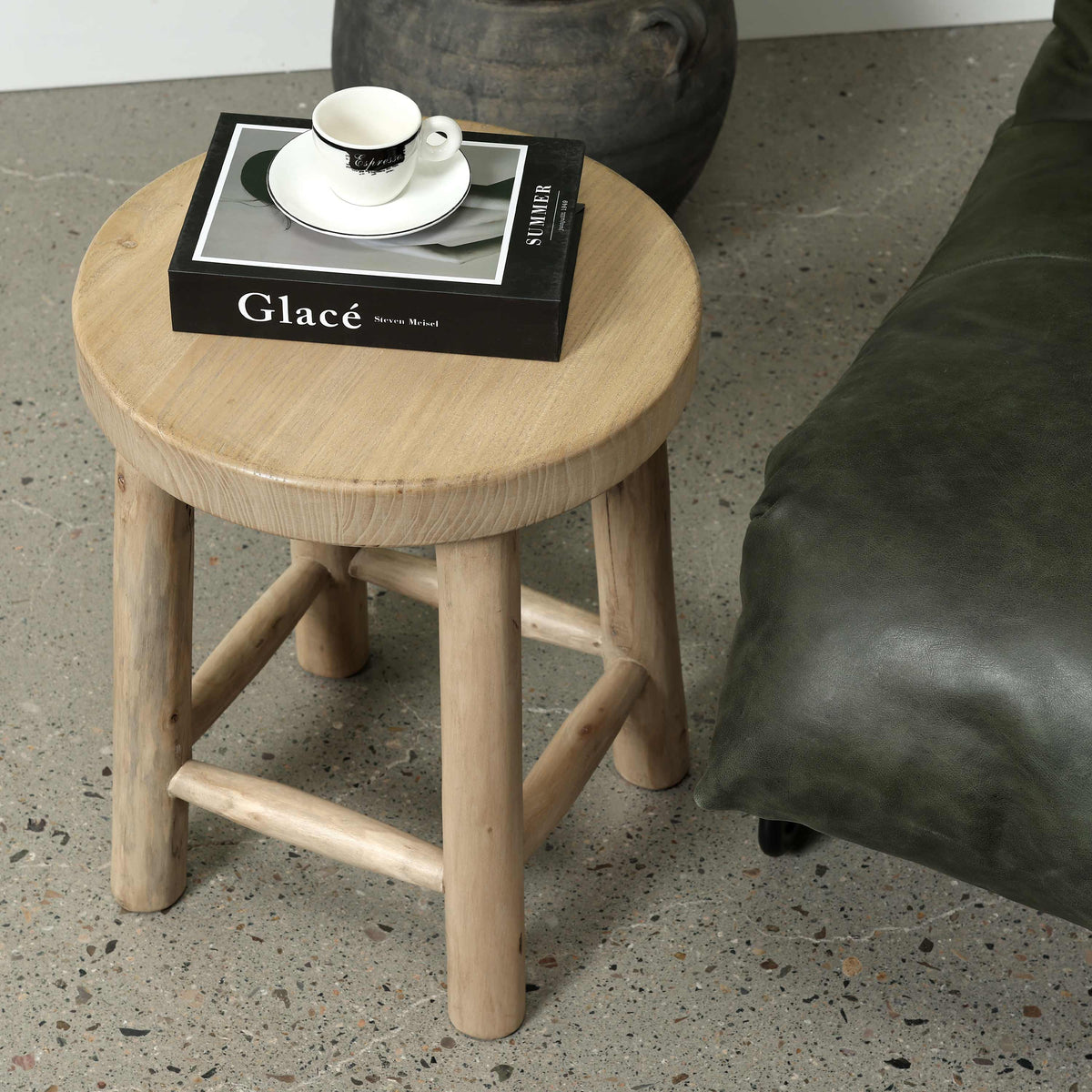 14" Round Solid Stool Weathered Natural