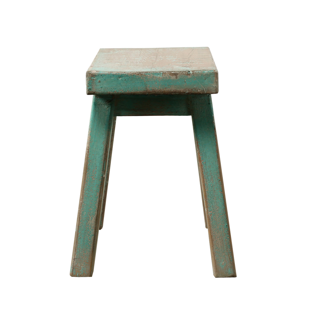 14" High Rectangular Step Stool Distressed Aqua Green