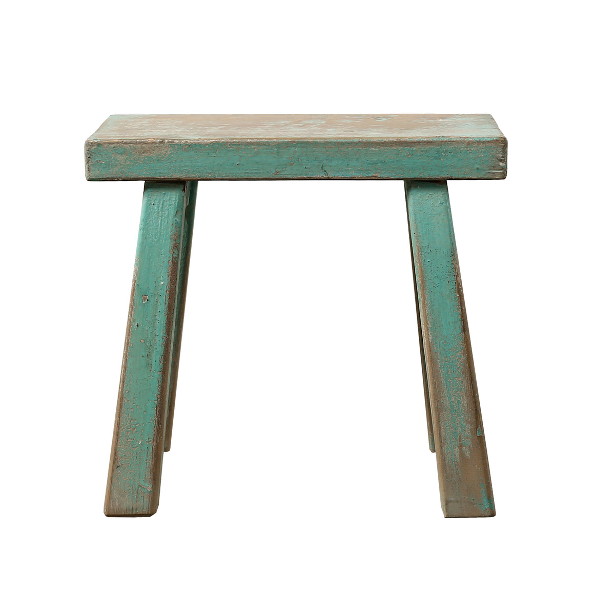 14" High Rectangular Step Stool Distressed Aqua Green