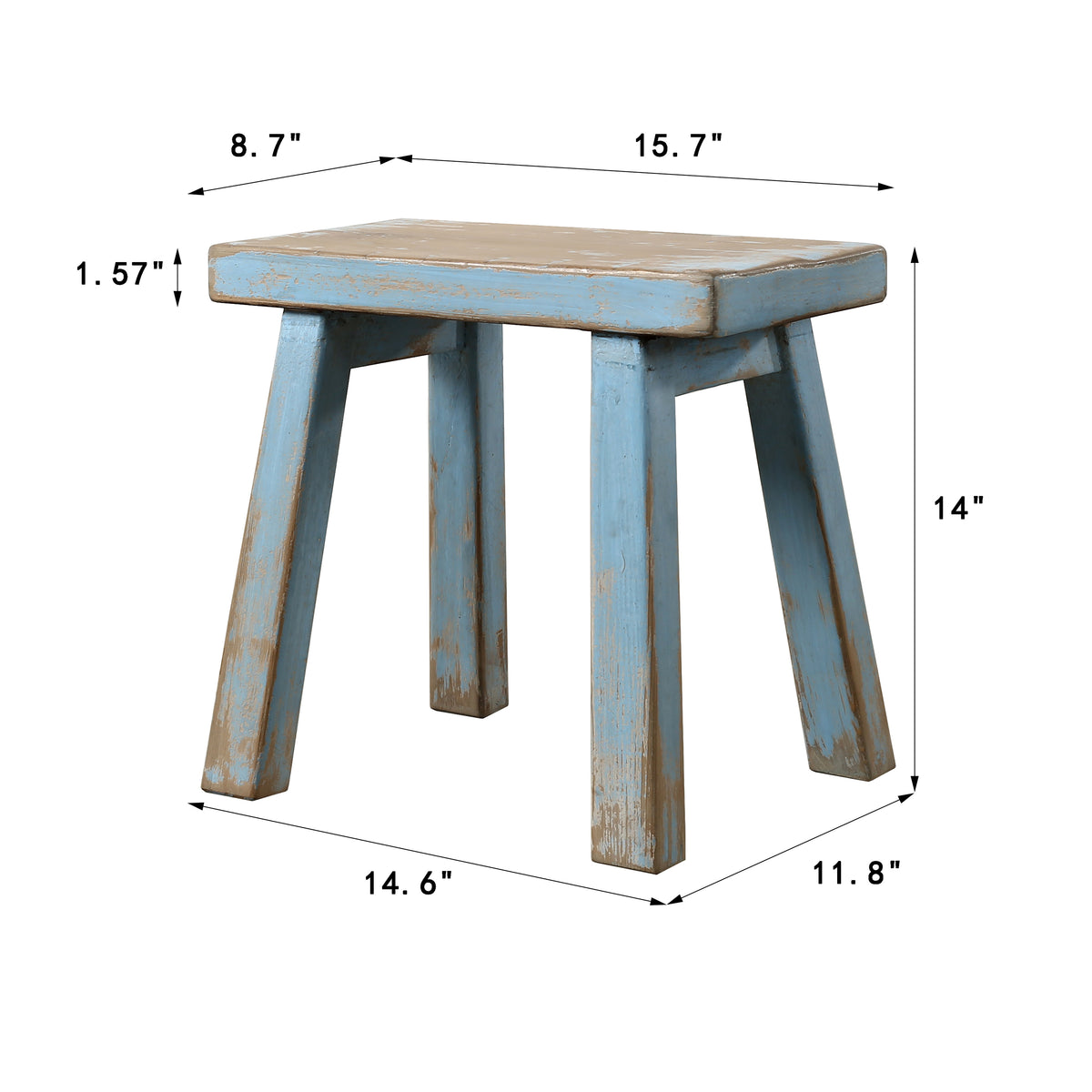14" High Rectangular Step Stool Distressed Aqua Blue