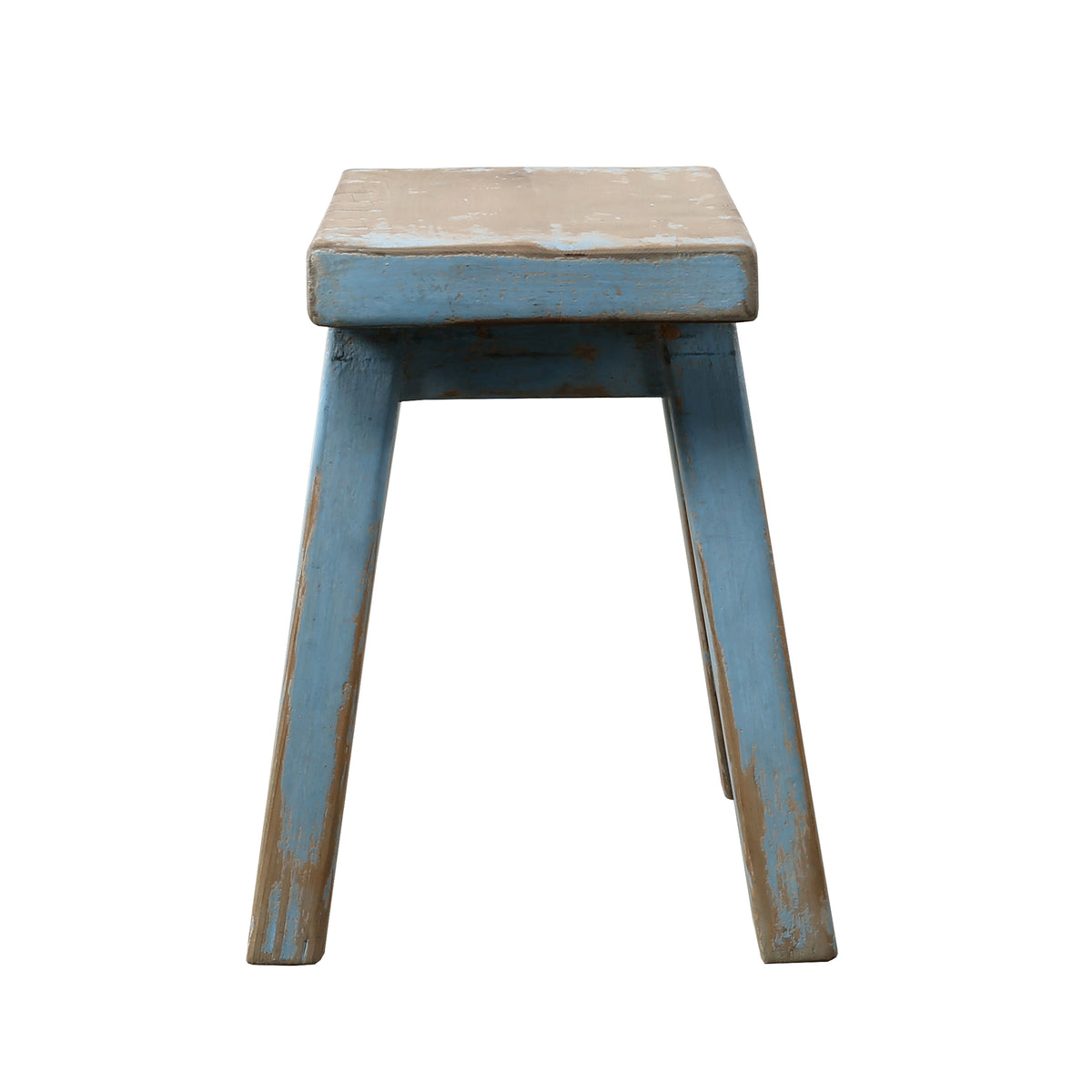 14" High Rectangular Step Stool Distressed Aqua Blue