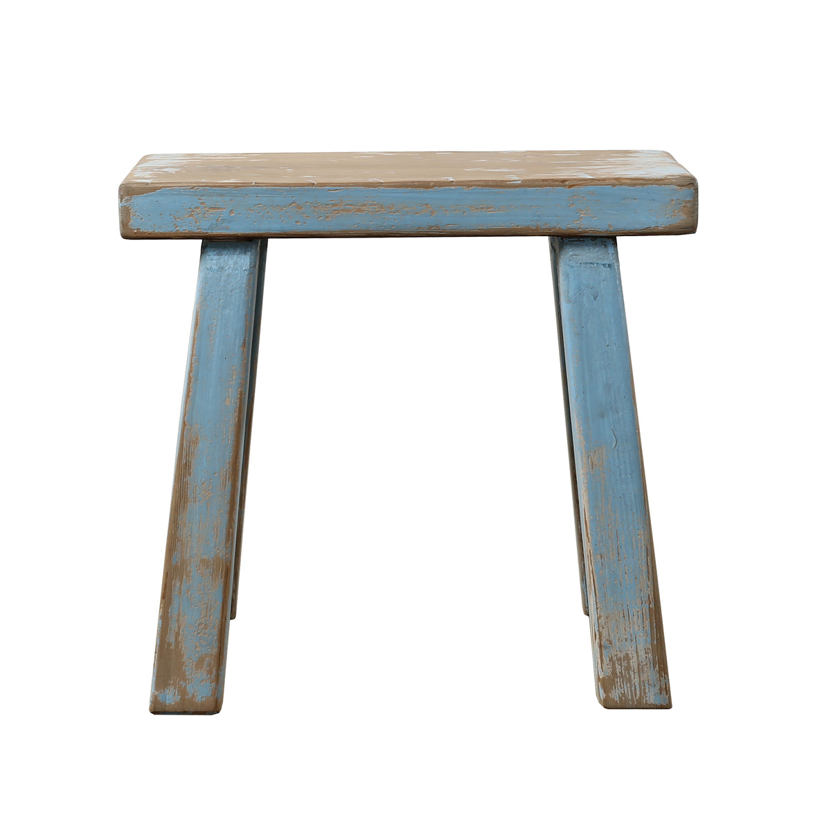 14" High Rectangular Step Stool Distressed Aqua Blue