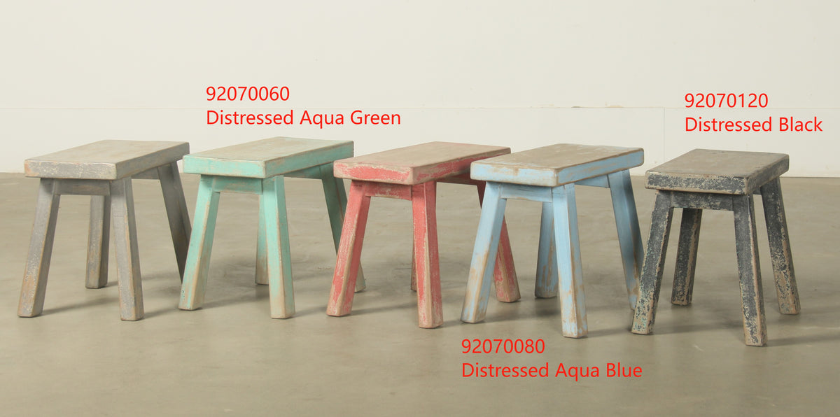 14" High Rectangular Step Stool Distressed Aqua Green