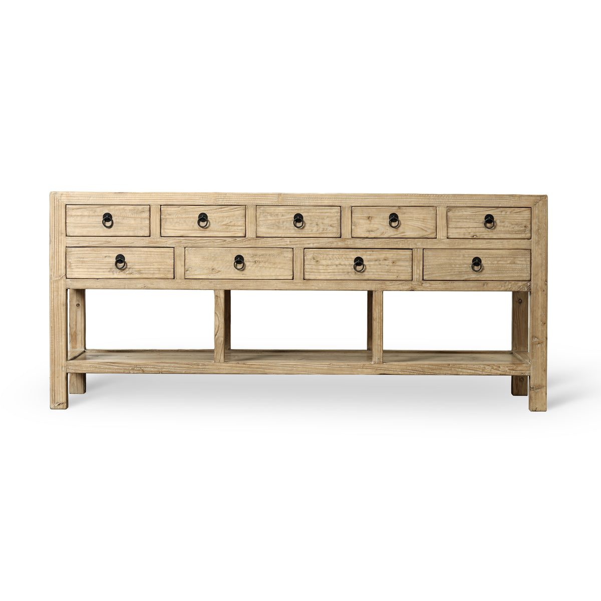 75" Long Console Table 9 Drawers Weathered Natural