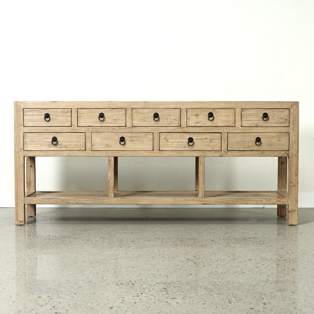 75" Long Console Table 9 Drawers Weathered Natural