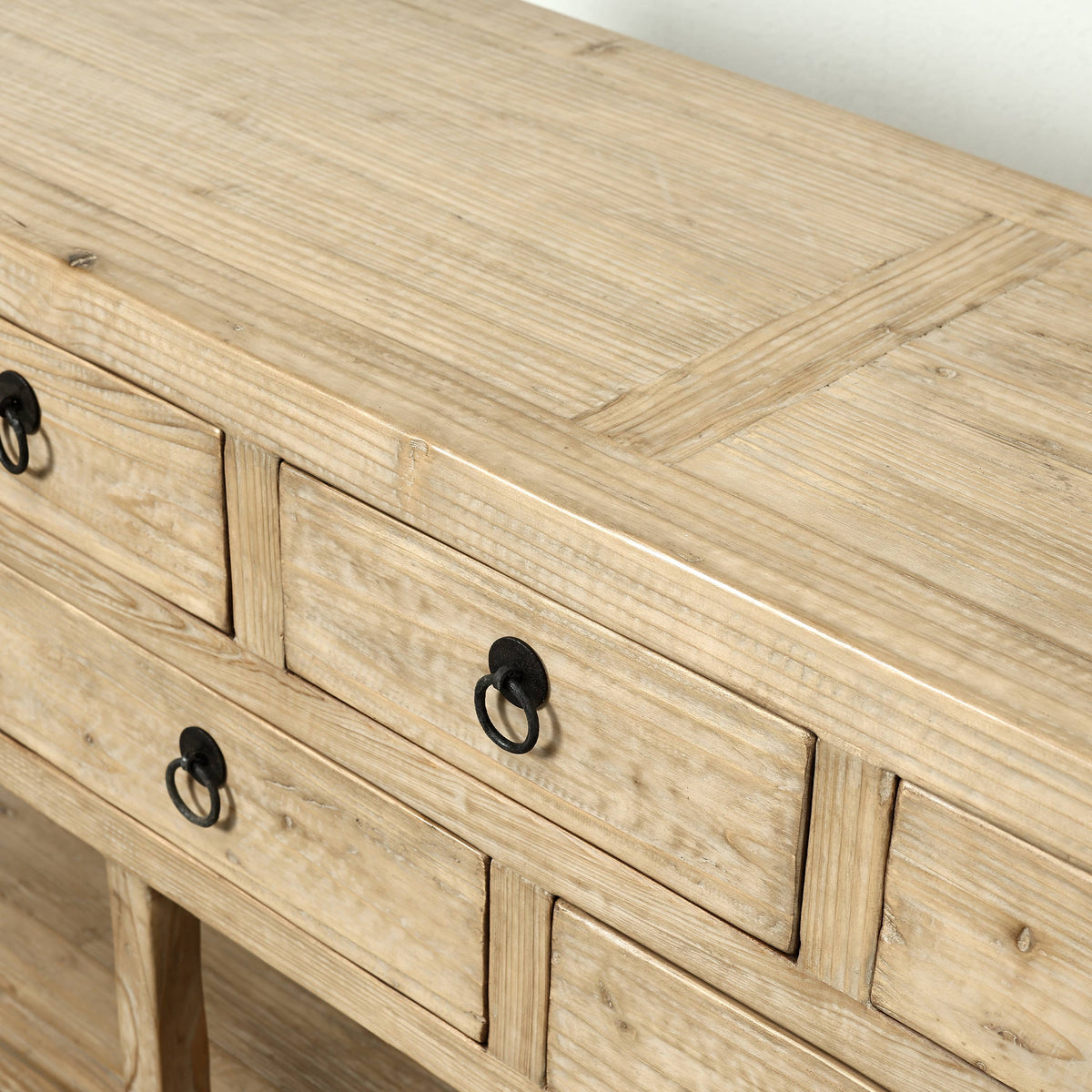 75" Long Console Table 9 Drawers Weathered Natural