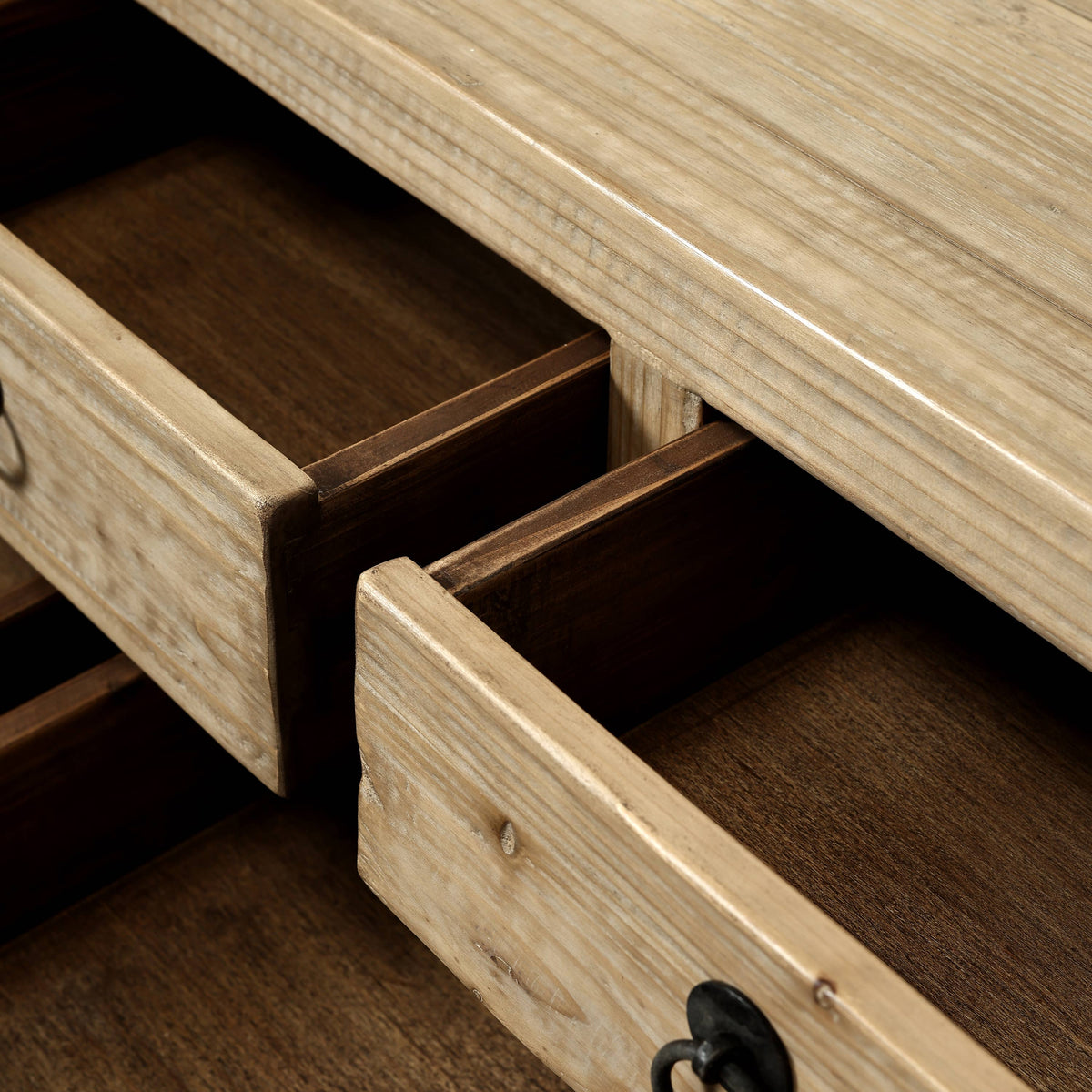 75" Long Console Table 9 Drawers Weathered Natural