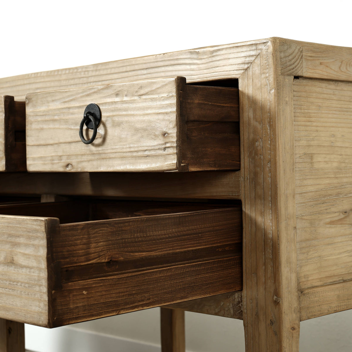 75" Long Console Table 9 Drawers Weathered Natural