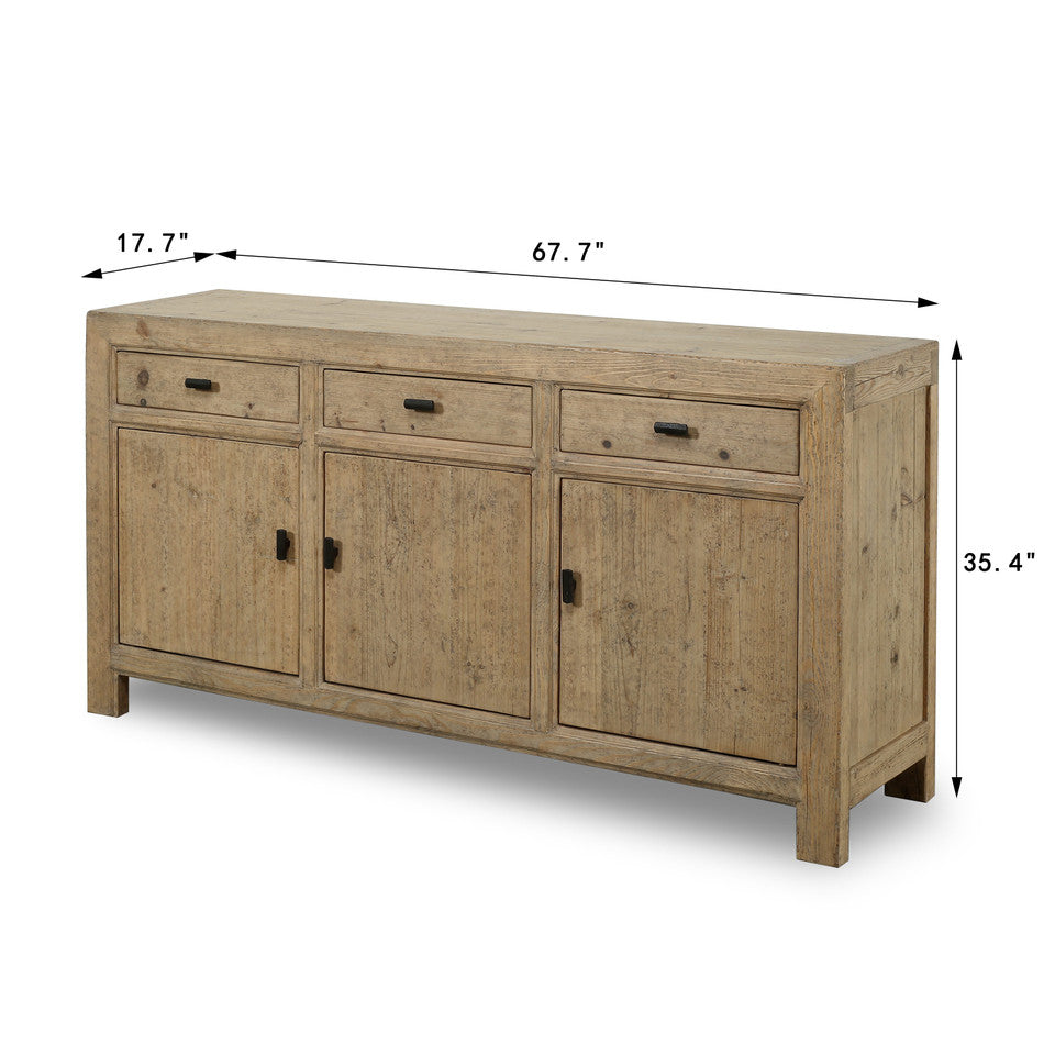 Three Drawer Sideboard | Weathered Neutral Reclaimed Wood