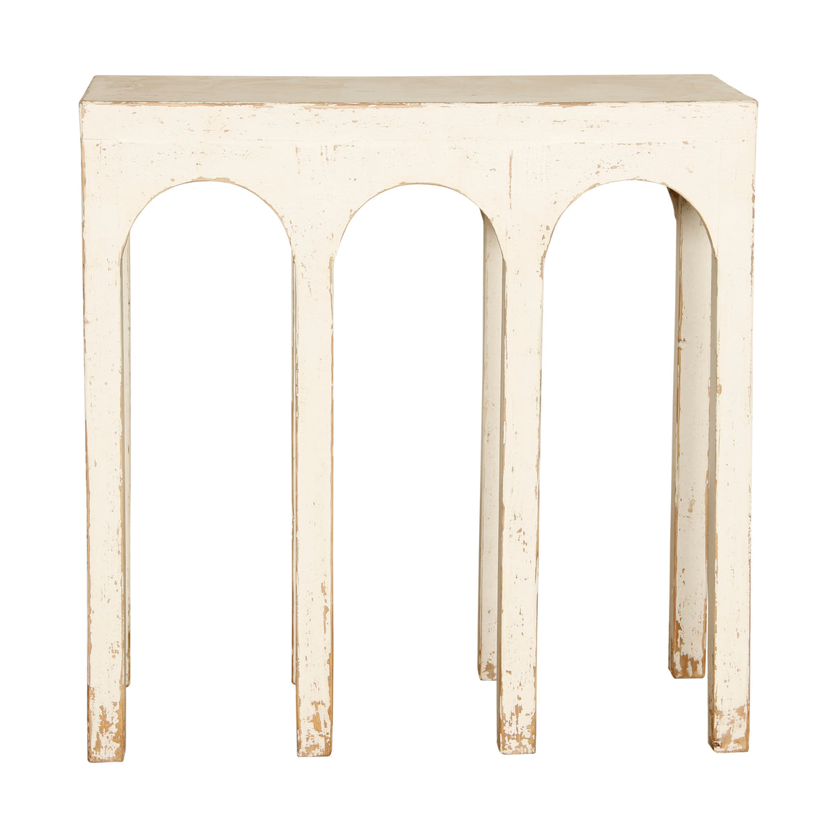 31" Long Ming Arch Console Table Distressed White Pre-order only