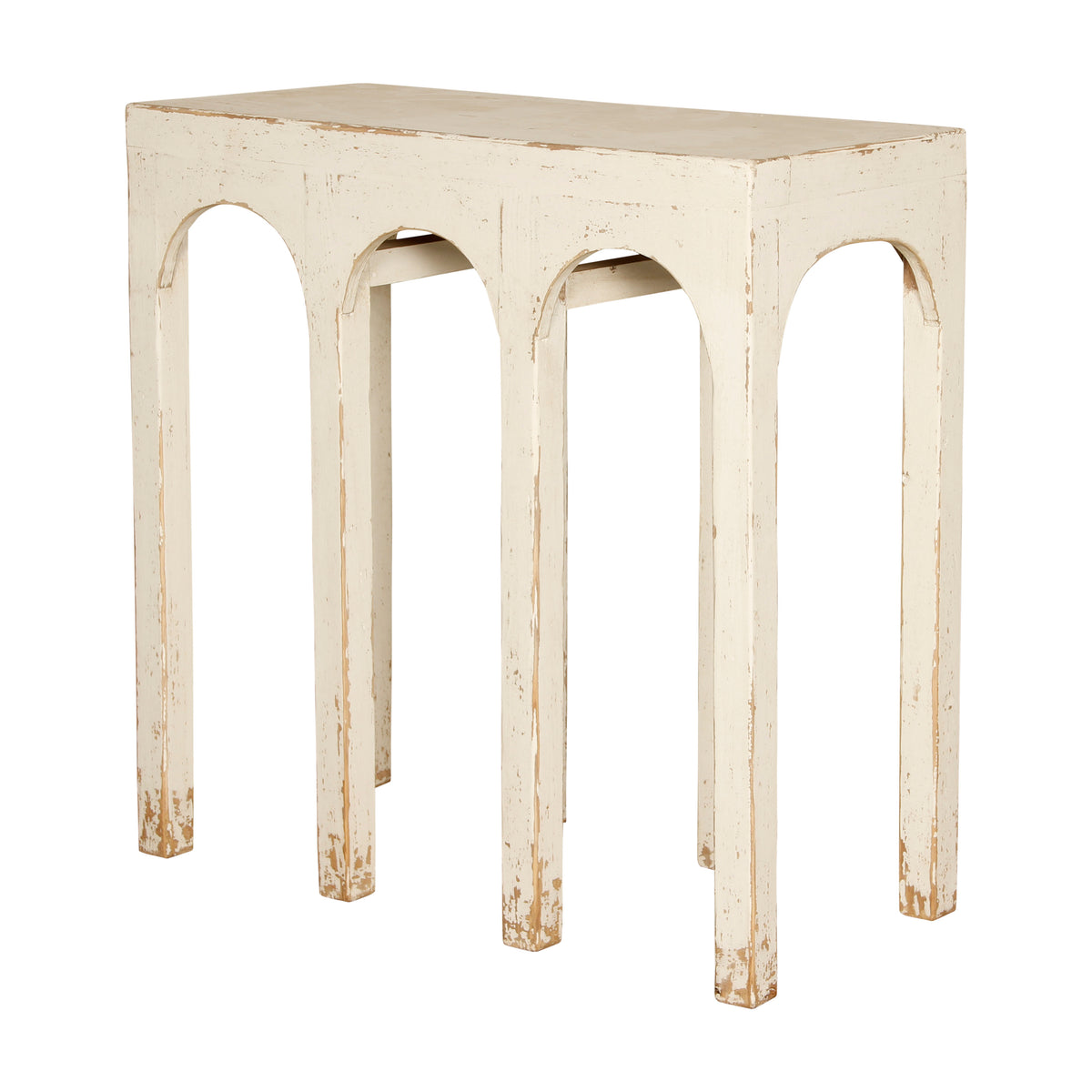 31" Long Ming Arch Console Table Distressed White Pre-order only