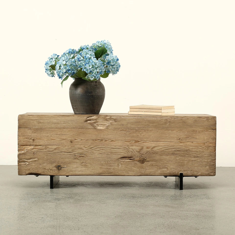 Pinewood Block Shelf With Metal Stand | Weathered Natural
