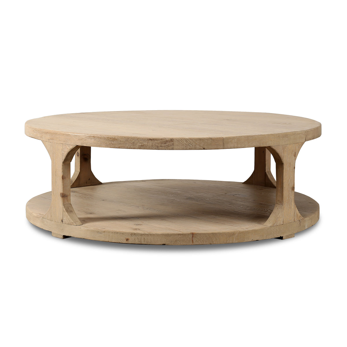 48 Inches Round Rimini Coffee Table with Storage Weathered Natural