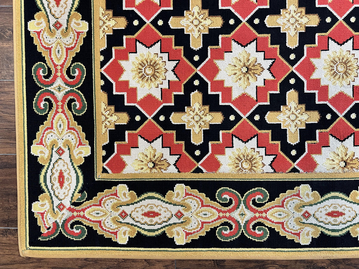 Runner Rug 4x19, Panel Design Rug, Custom Made Stark Runner Carpet, Wool, Vintage 4 x 19 Hallway Rug, European Design, Red Black Ivory Tan - Jewel Rugs, view 9